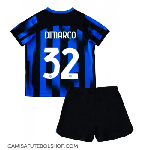 Camisa de time de futebol Inter Milan Federico Dimarco #32 Replicas 1º Equipamento Infantil 2023-24 Manga Curta (+ Calças curtas)